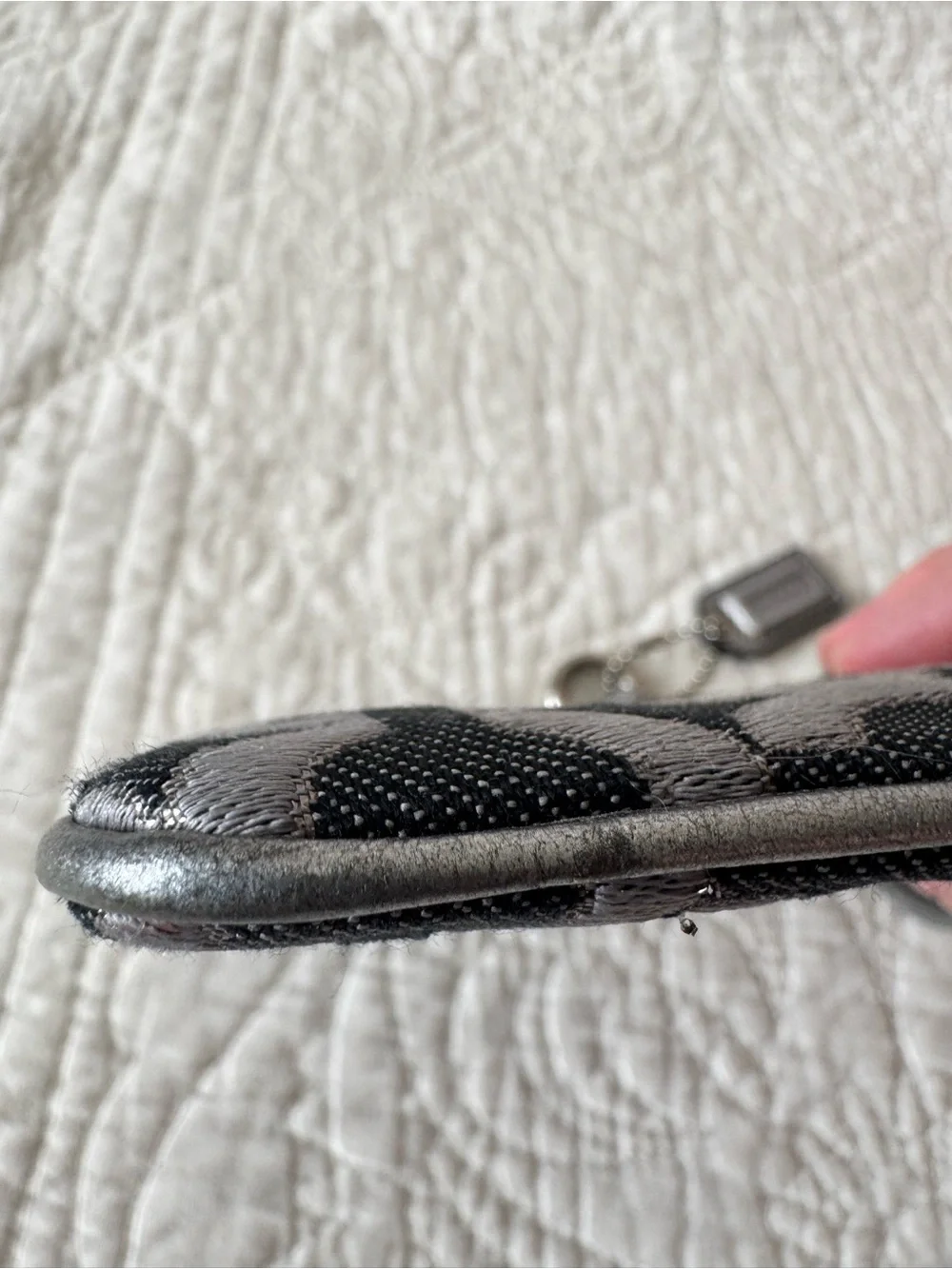 Coach Gray & Black Signature Wristlet Card Case